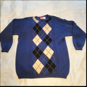 Argyle Cable Knit Preppy Sweater Small Cotton Granny Grandpa 1990s Liz Claiborne